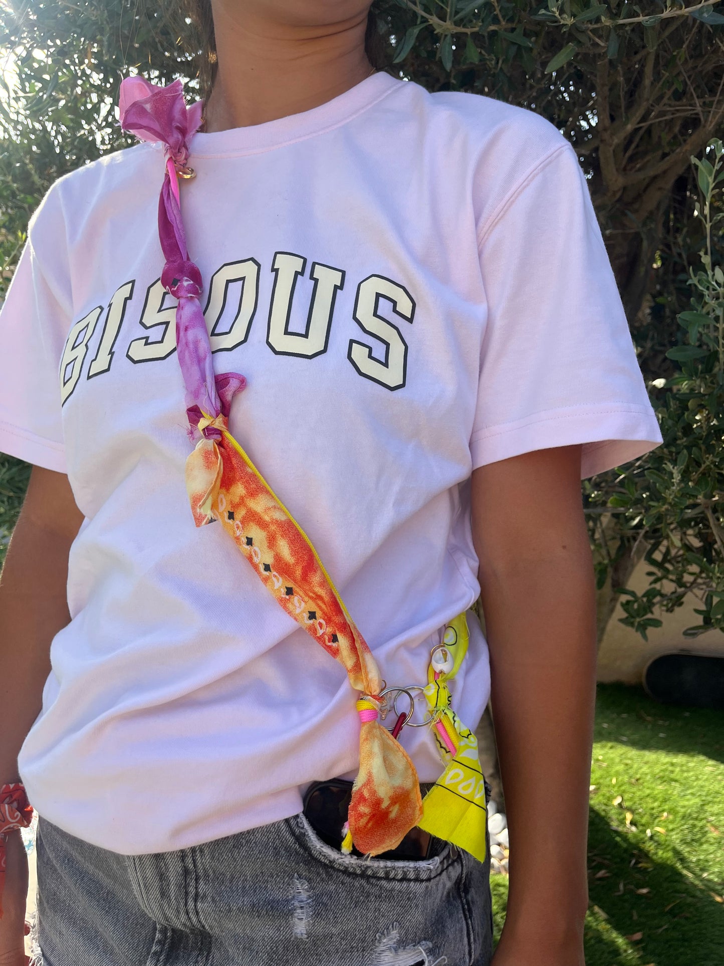 Cordon téléphone bandana rose/orange/jaune