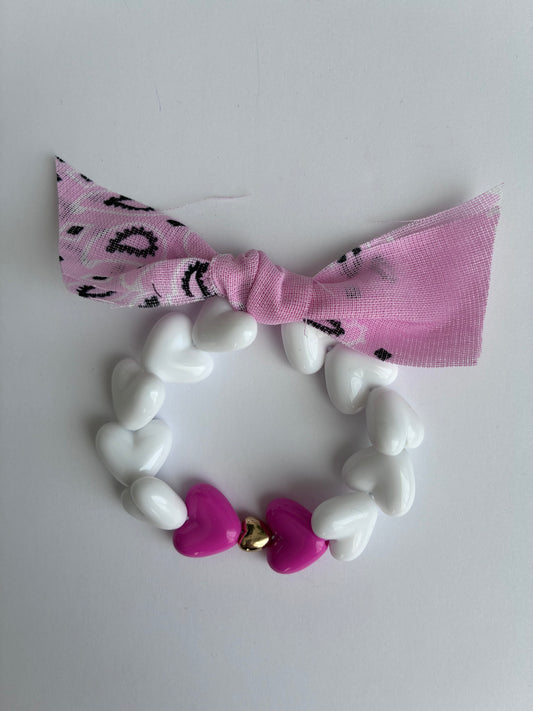Bracelet Bandana Rose /Perle blanche