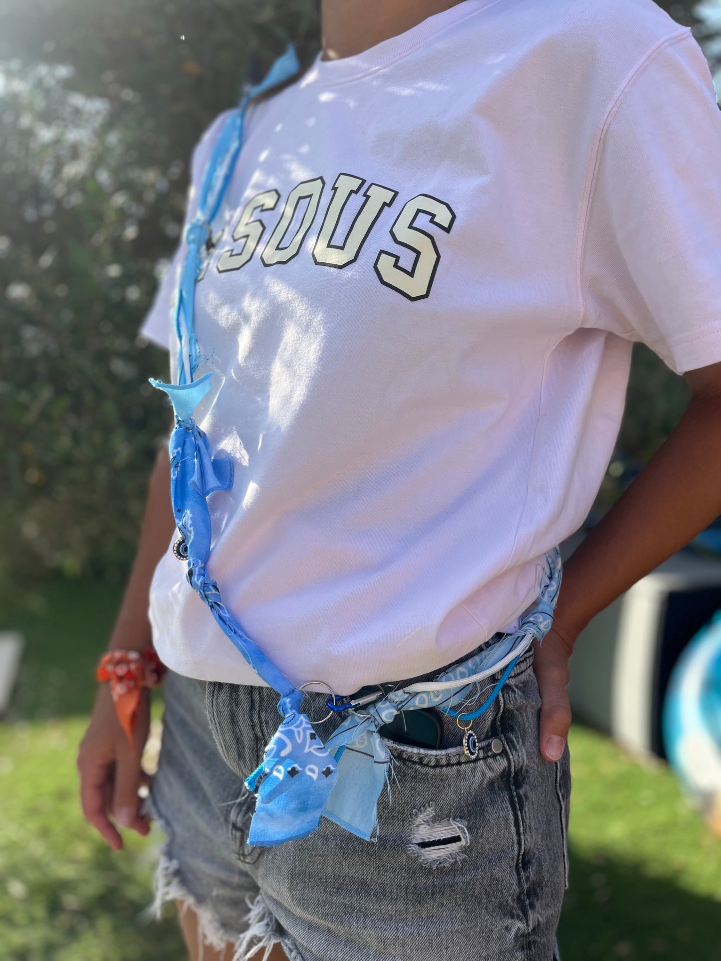Cordon téléphone bandana bleu
